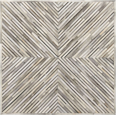 Gray Ivory 8' x 8' Cowhide Leather Square Rug