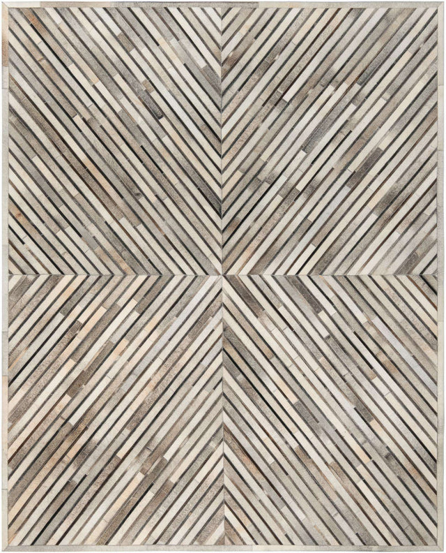 Gray Ivory 8' x 10' Cowhide Leather Rectangle Rug
