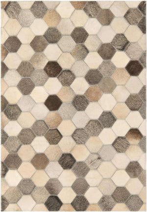 Ivory Gray 2' x 3' 1 Cowhide Leather Rectangle Rug