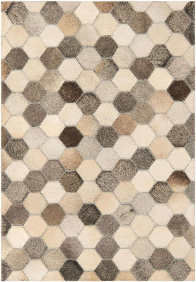 Ivory Gray 2' x 3' 1 Cowhide Leather Rectangle Rug