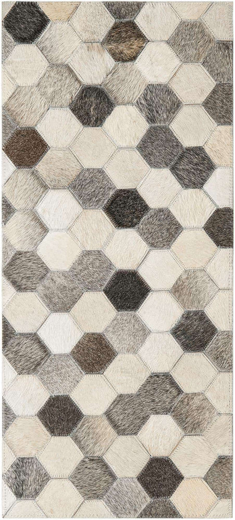 Ivory Gray 1' 2 x 3' 1 Cowhide Leather Runner Rug
