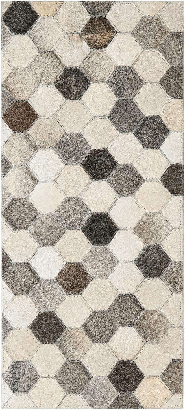 Ivory Gray 1' 2 x 3' 1 Cowhide Leather Runner Rug