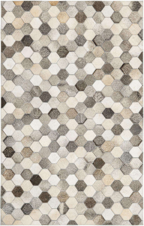 Ivory Gray 3' 1 x 5' 1 Cowhide Leather Rectangle Rug