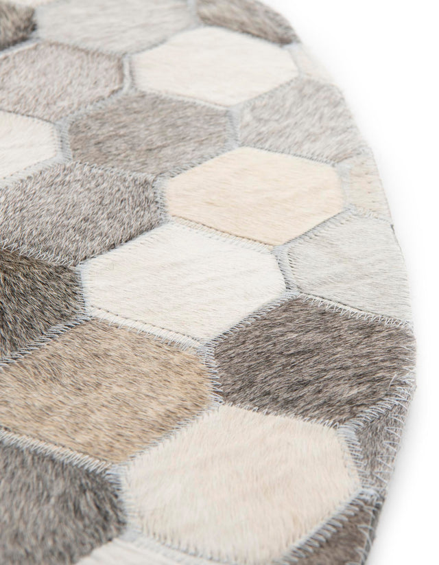 Ivory Gray 4' 1 x 4' 1 Cowhide Leather Round Rug