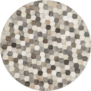 Ivory Gray 4' 1 x 4' 1 Cowhide Leather Round Rug