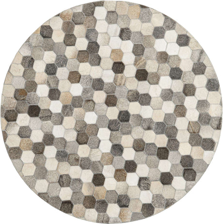 Ivory Gray 4' 1 x 4' 1 Cowhide Leather Round Rug