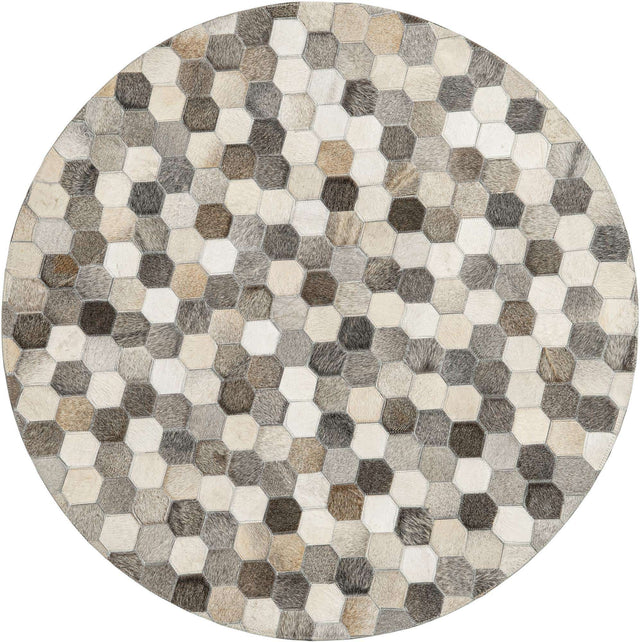 Ivory Gray 4' 1 x 4' 1 Cowhide Leather Round Rug