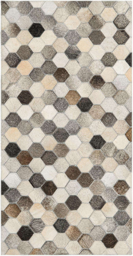 Ivory Gray 2' 2 x 4' 1 Cowhide Leather Runner Rug