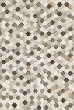 Ivory Gray 4' 1 x 6' 1 Cowhide Leather Rectangle Rug