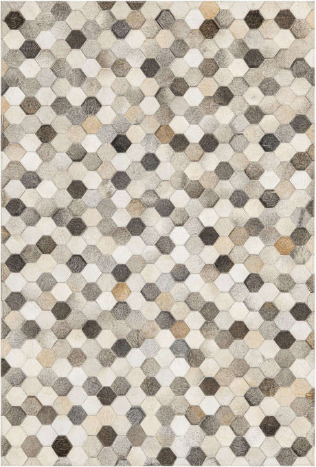 Ivory Gray 4' 1 x 6' 1 Cowhide Leather Rectangle Rug
