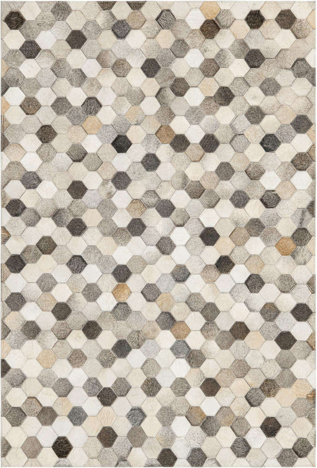 Ivory Gray 4' 1 x 6' 1 Cowhide Leather Rectangle Rug