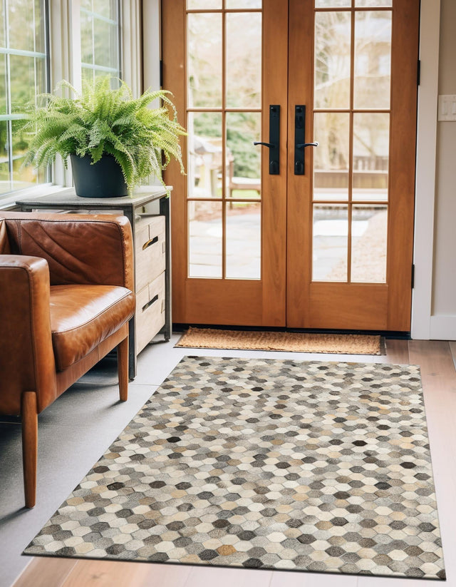 Ivory Gray 5' 3 x 8' Cowhide Leather Rectangle Rug