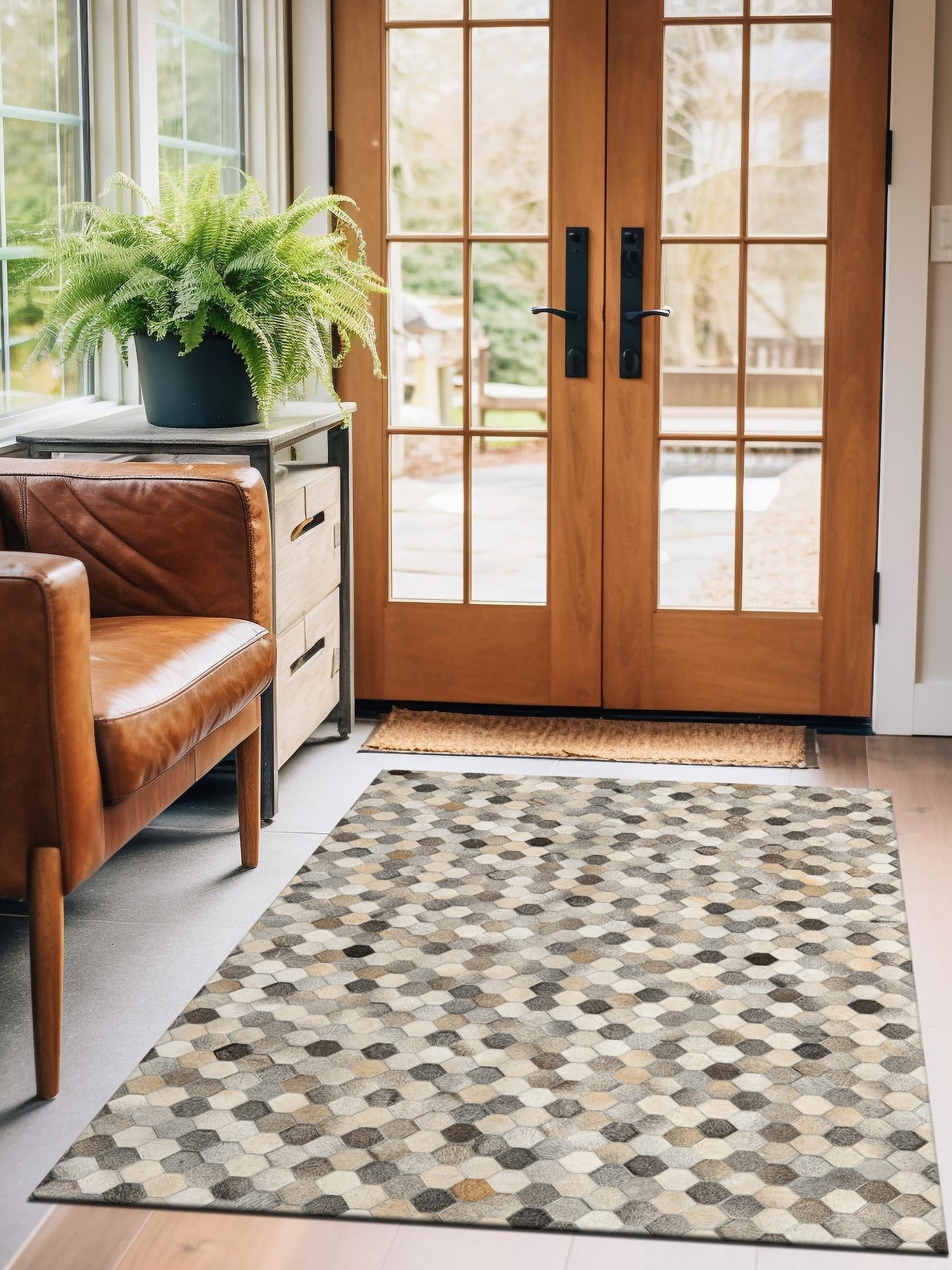 Authentic Luxury Ivory Gray 3' 1 x 5' 1 Cowhide Leather Rectangle Area Rug Modern Interior Design 100% Real Natural Cowhide Carpet for Designer Home Decor for Sale at Rug Engine