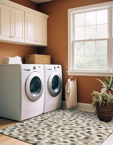 Authentic Luxury Ivory Gray 4' 1 x 6' 1 Cowhide Leather Rectangle Area Rug Modern Interior Design 100% Real Natural Cowhide Carpet for Designer Home Decor for Sale at Rug Engine