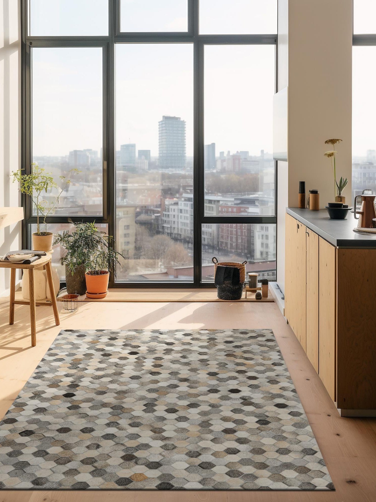 Authentic Luxury Ivory Gray 6' 1 x 9' Cowhide Leather Rectangle Area Rug Modern Interior Design 100% Real Natural Cowhide Carpet for Designer Home Decor for Sale at Rug Engine