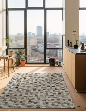 Ivory Gray 5' 3 x 8' Cowhide Leather Rectangle Rug