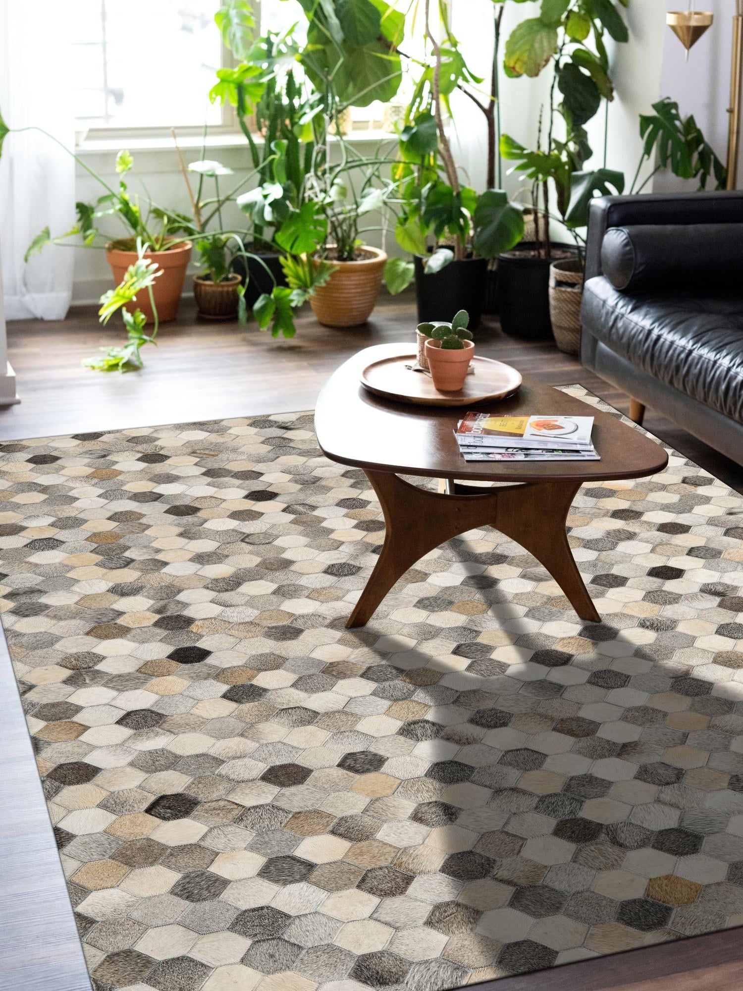 Authentic Luxury Ivory Gray 4' 1 x 6' 1 Cowhide Leather Rectangle Area Rug Modern Interior Design 100% Real Natural Cowhide Carpet for Designer Home Decor for Sale at Rug Engine