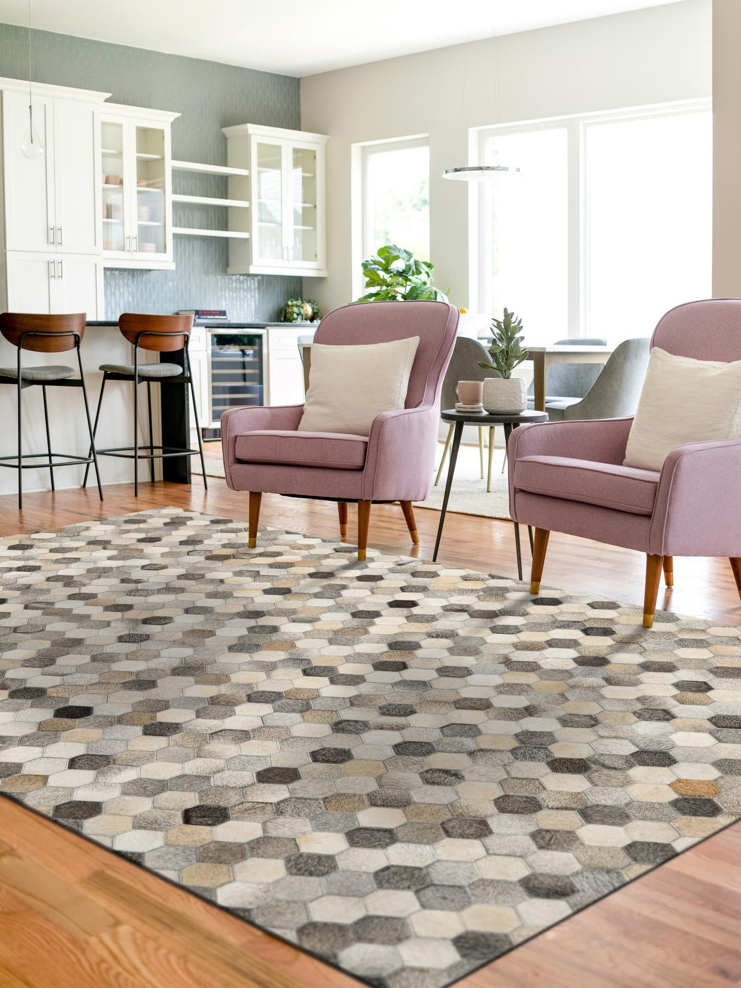 Authentic Luxury Ivory Gray 5' 3 x 8' Cowhide Leather Rectangle Area Rug Modern Interior Design 100% Real Natural Cowhide Carpet for Designer Home Decor for Sale at Rug Engine