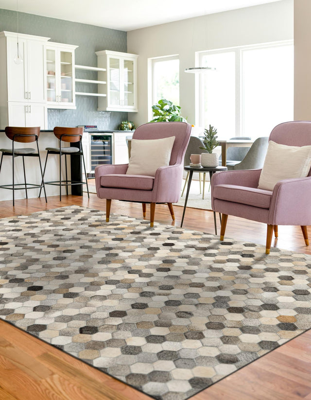 Ivory Gray 2' x 3' 1 Cowhide Leather Rectangle Rug
