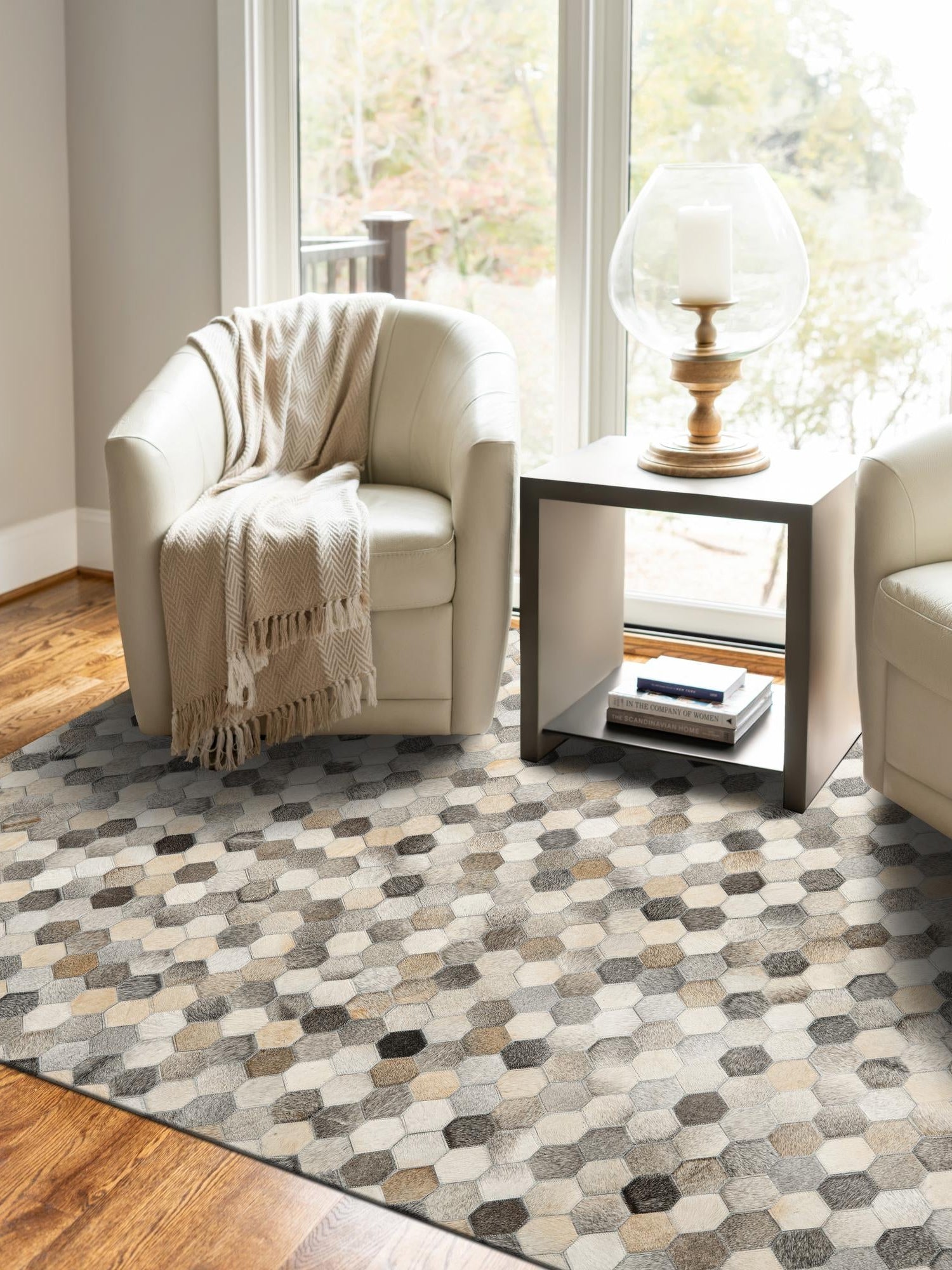 Authentic Luxury Ivory Gray 5' 3 x 8' Cowhide Leather Rectangle Area Rug Modern Interior Design 100% Real Natural Cowhide Carpet for Designer Home Decor for Sale at Rug Engine