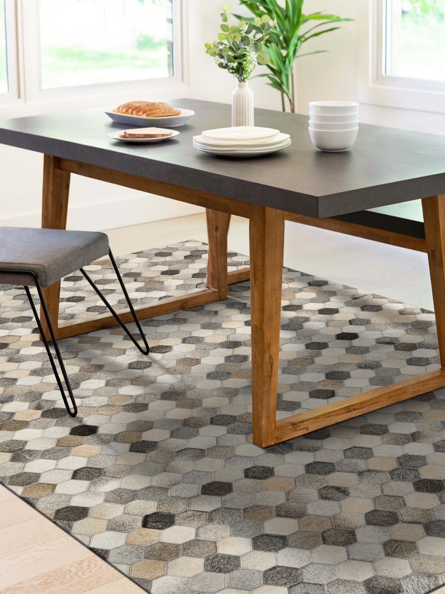 Authentic Luxury Ivory Gray 4' 1 x 6' 1 Cowhide Leather Rectangle Area Rug Modern Interior Design 100% Real Natural Cowhide Carpet for Designer Home Decor for Sale at Rug Engine