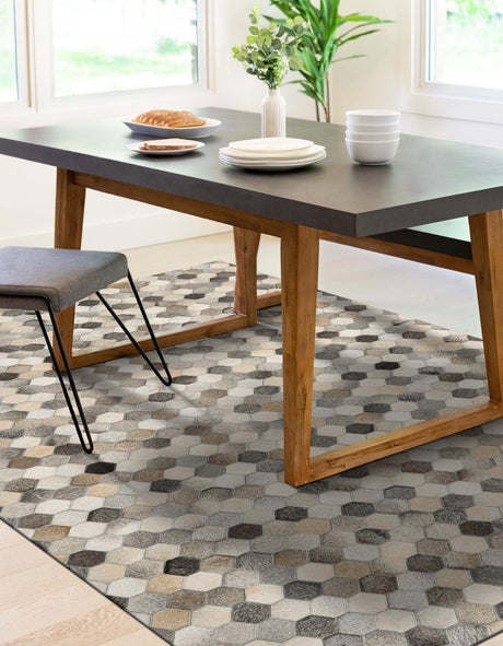 Authentic Luxury Ivory Gray 3' 1 x 5' 1 Cowhide Leather Rectangle Area Rug Modern Interior Design 100% Real Natural Cowhide Carpet for Designer Home Decor for Sale at Rug Engine