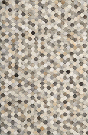 Ivory Gray 5' 3 x 8' Cowhide Leather Rectangle Rug
