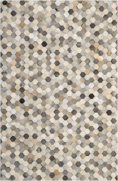 Ivory Gray 5' 3 x 8' Cowhide Leather Rectangle Rug