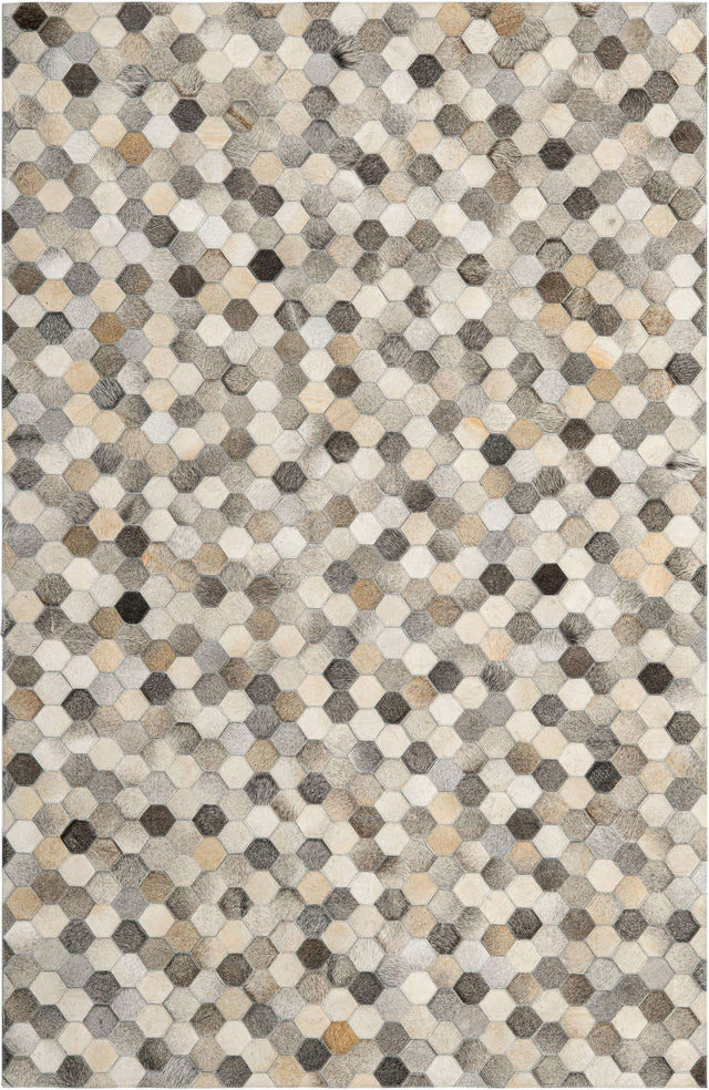 Ivory Gray 5' 3 x 8' Cowhide Leather Rectangle Rug