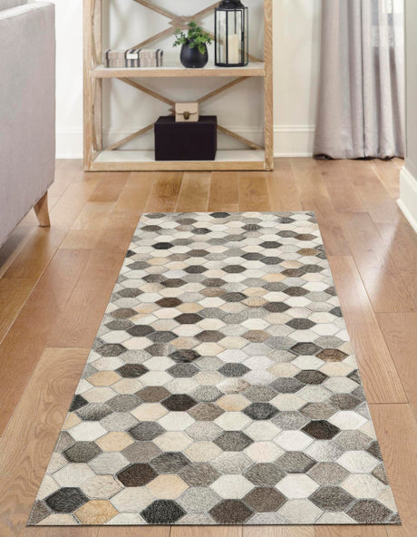 Ivory Gray 2' 2 x 4' 1 Cowhide Leather Runner Rug