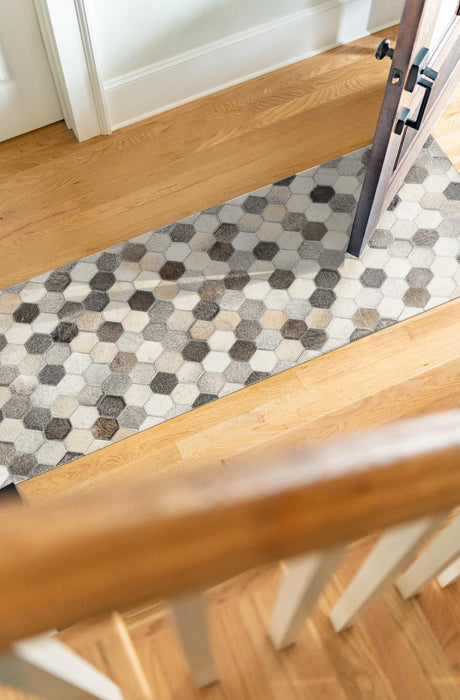 Authentic Luxury Ivory Gray 1' 2 x 3' 1 Cowhide Leather Runner Area Rug Modern Interior Design 100% Real Natural Cowhide Carpet for Designer Home Decor for Sale at Rug Engine