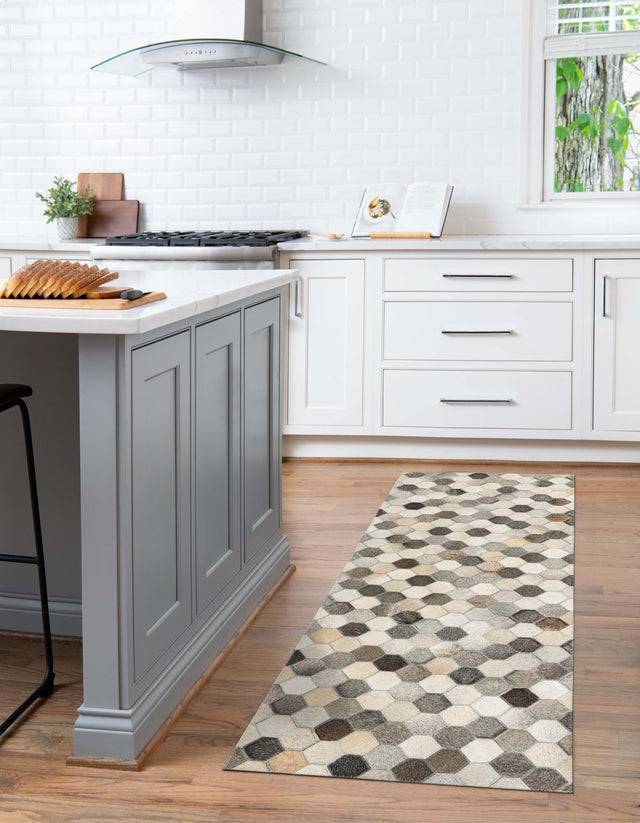 Ivory Gray 2' 2 x 6' 1 Cowhide Leather Runner Rug