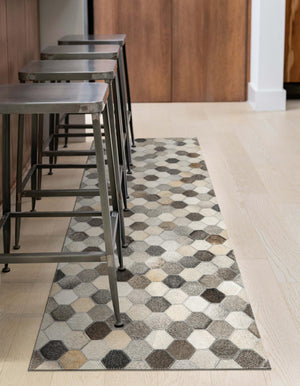Ivory Gray 2' 2 x 4' 1 Cowhide Leather Runner Rug