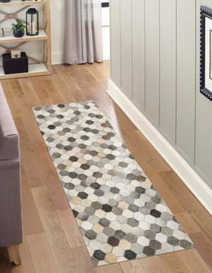 Ivory Gray 2' 2 x 6' 1 Cowhide Leather Runner Rug