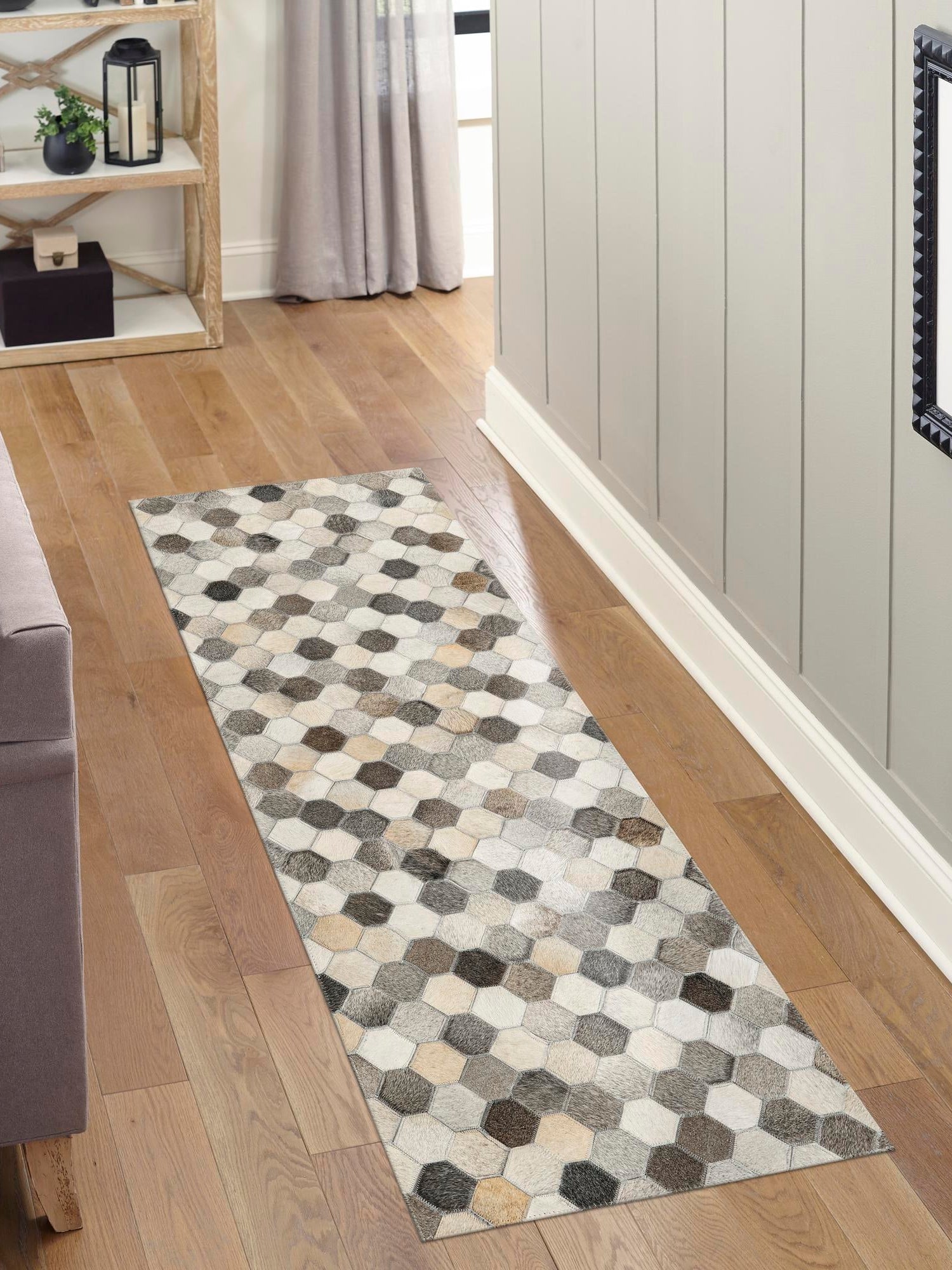 Authentic Luxury Ivory Gray 1' 2 x 3' 1 Cowhide Leather Runner Area Rug Modern Interior Design 100% Real Natural Cowhide Carpet for Designer Home Decor for Sale at Rug Engine