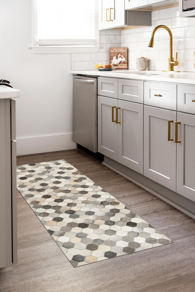 Ivory Gray 2' 2 x 6' 1 Cowhide Leather Runner Rug