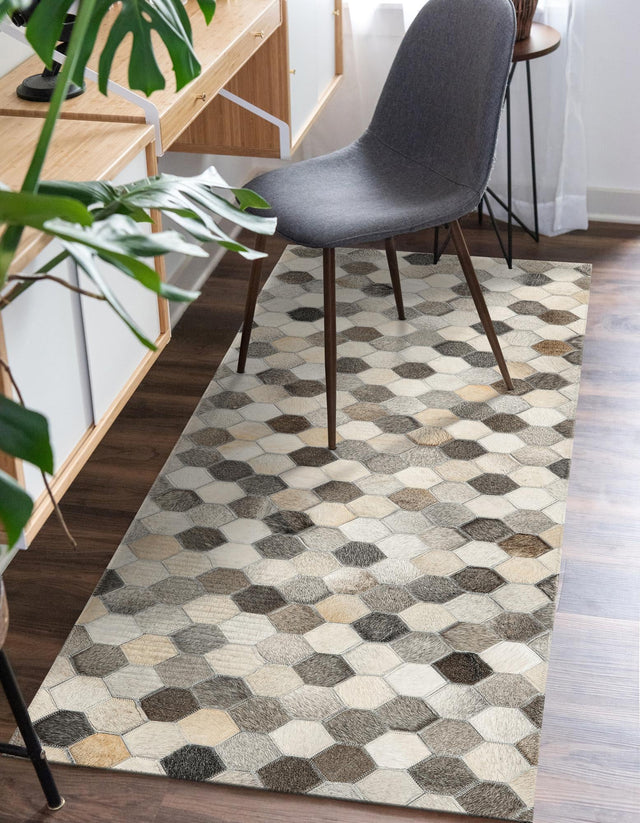 Ivory Gray 2' 2 x 4' 1 Cowhide Leather Runner Rug