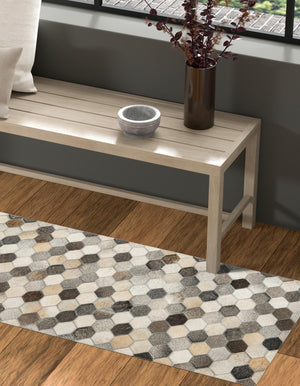Ivory Gray 1' 2 x 3' 1 Cowhide Leather Runner Rug