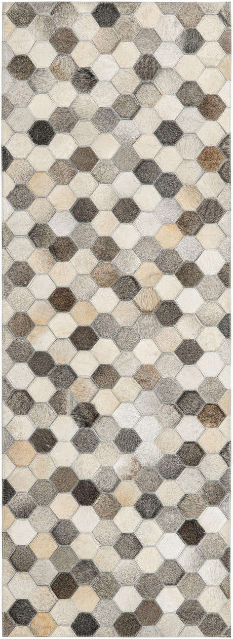 Ivory Gray 2' 2 x 6' 1 Cowhide Leather Runner Rug
