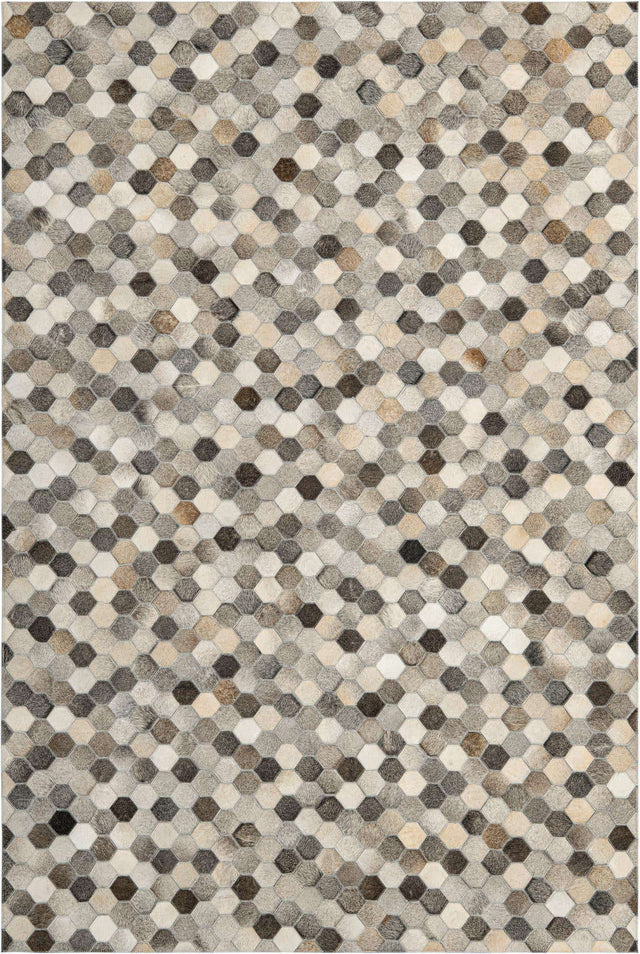 Ivory Gray 6' 1 x 9' Cowhide Leather Rectangle Rug