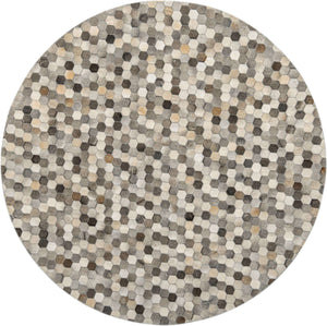 Ivory Gray 8' x 8' Cowhide Leather Round Rug