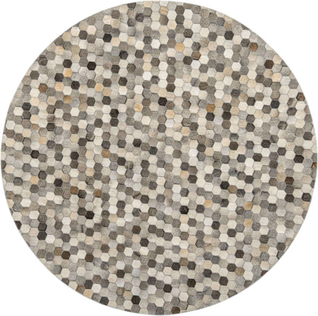 Ivory Gray 8' x 8' Cowhide Leather Round Rug