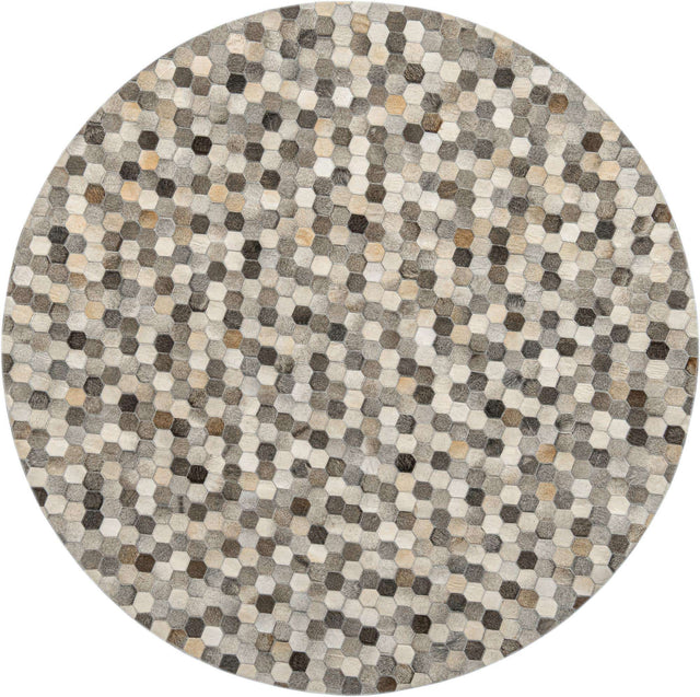 Ivory Gray 8' x 8' Cowhide Leather Round Rug