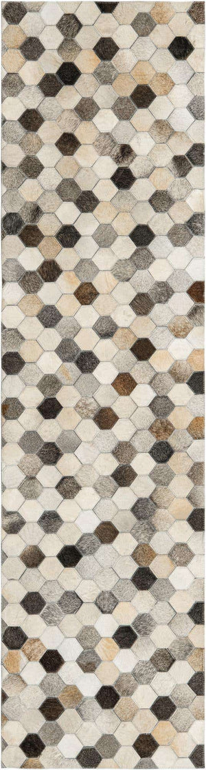 Ivory Gray 2' 2 x 8' Cowhide Leather Runner Rug