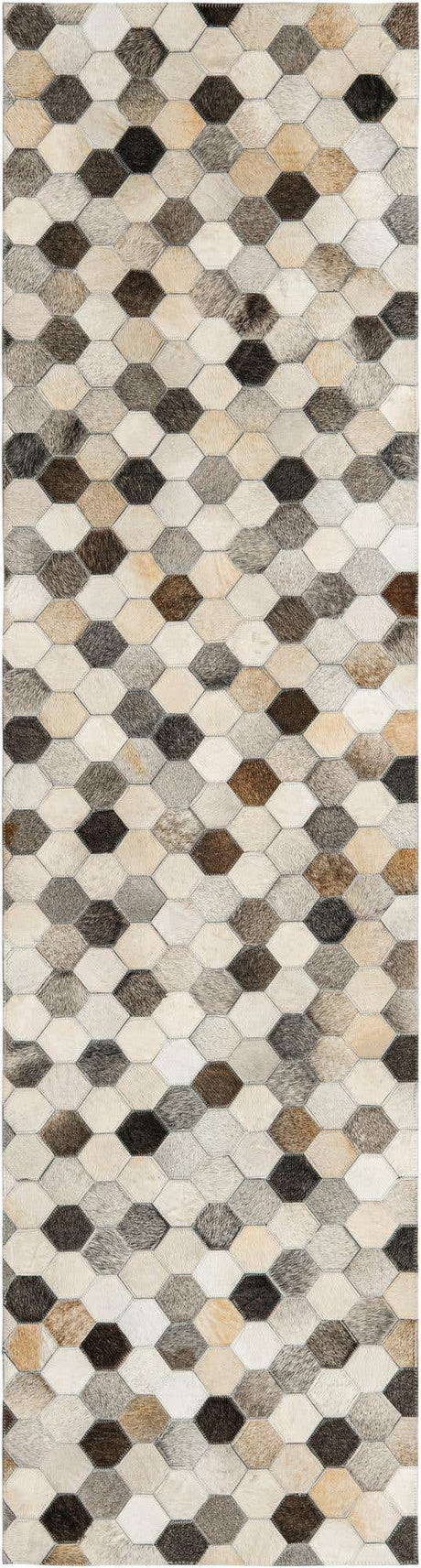 Ivory Gray 2' 2 x 8' Cowhide Leather Runner Rug