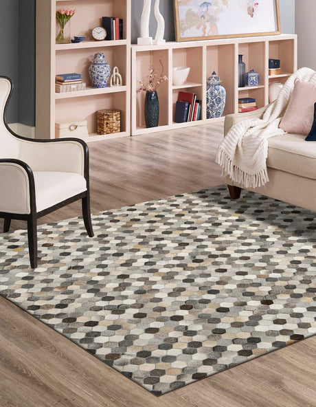 Ivory Gray 8' x 8' Cowhide Leather Square Rug