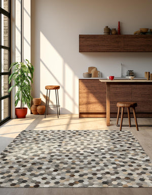 Ivory Gray 8' x 8' Cowhide Leather Square Rug