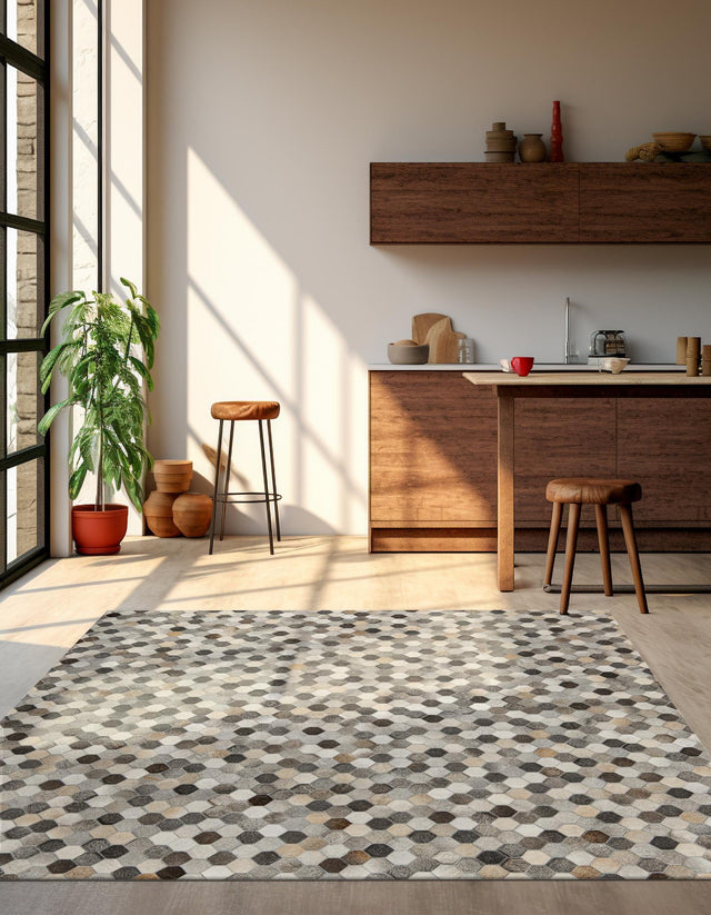 Ivory Gray 8' x 8' Cowhide Leather Square Rug