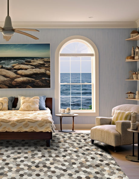 Authentic Luxury Ivory Gray 7' 10 x 7' 10 Cowhide Leather Square Area Rug Modern Interior Design 100% Real Natural Cowhide Carpet for Designer Home Decor for Sale at Rug Engine