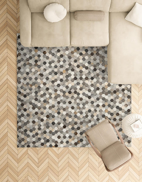 Authentic Luxury Ivory Gray 7' 10 x 7' 10 Cowhide Leather Square Area Rug Modern Interior Design 100% Real Natural Cowhide Carpet for Designer Home Decor for Sale at Rug Engine